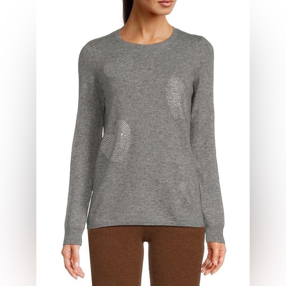 Sofia Cashmere 100% cashmere embellished love heart sweater in grey NWT